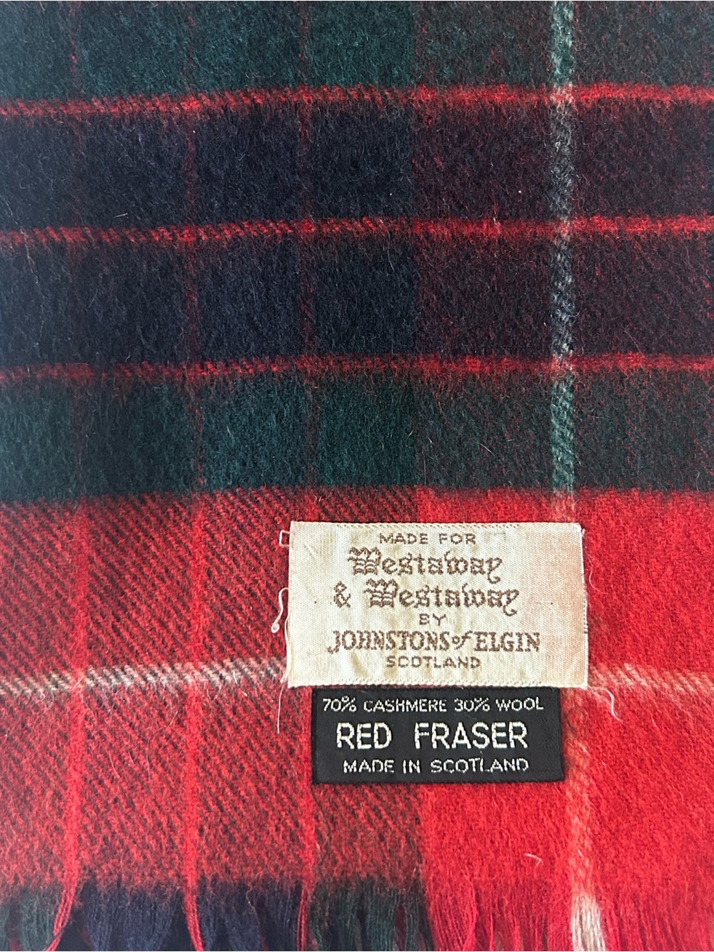 Vintage Westaway & Westaway Johnstons of Elgin Cashmere Wool Tartan Scarf Scotla